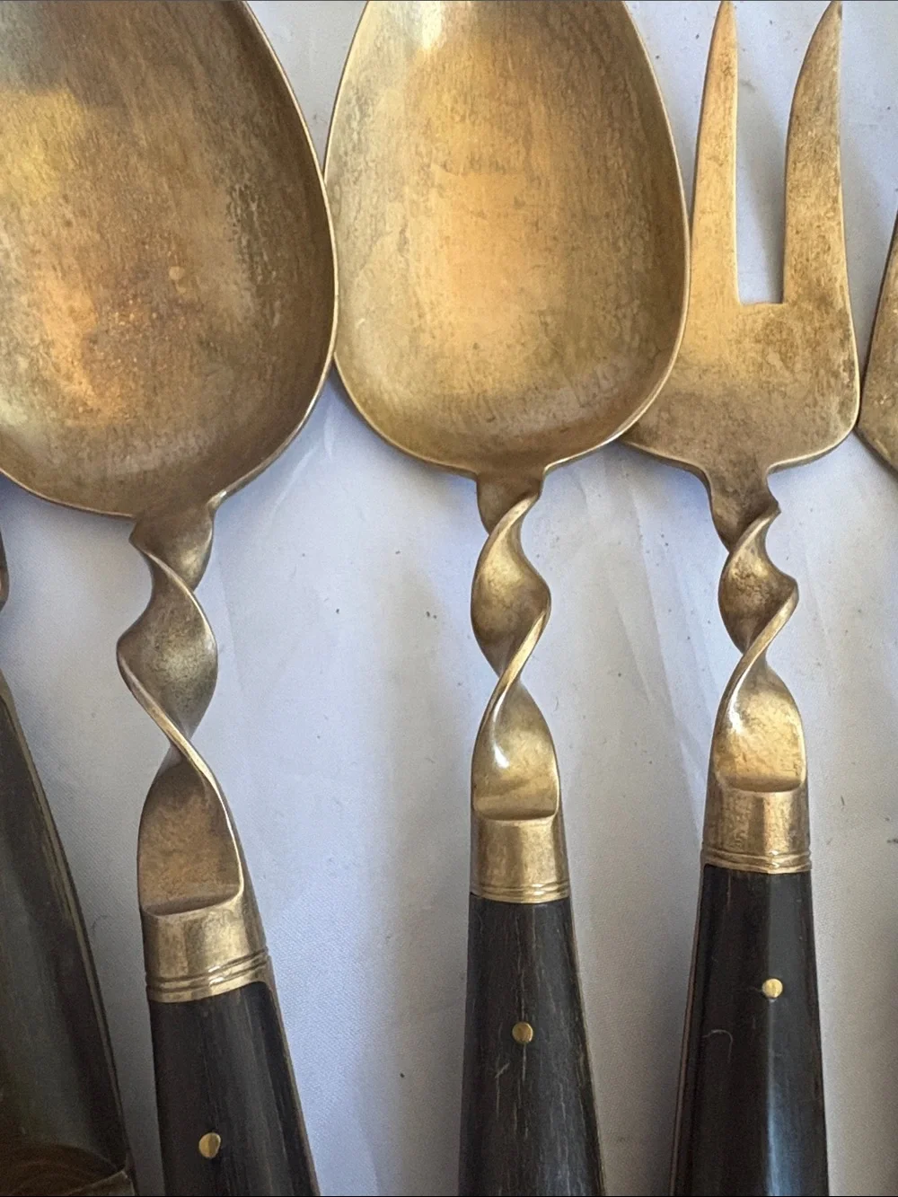 Vintage 80 piece Vintage Asian Thailand Brass and Rosewood/Teak Flatware MCM